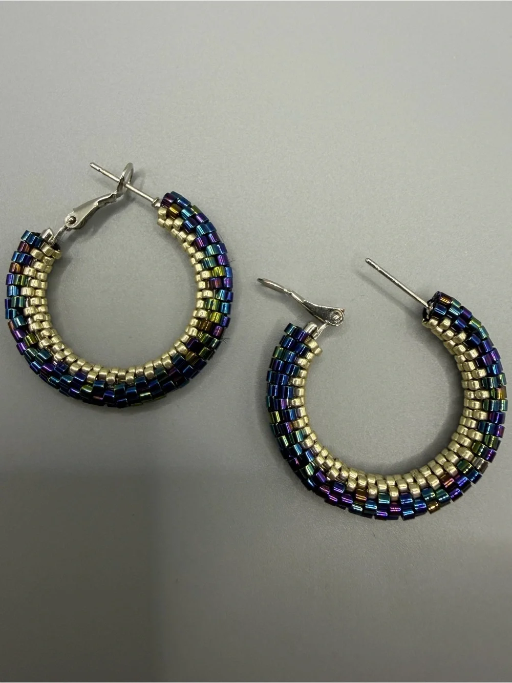 Twisted Beaded Navy Necklace with Matching Hoop Earrings